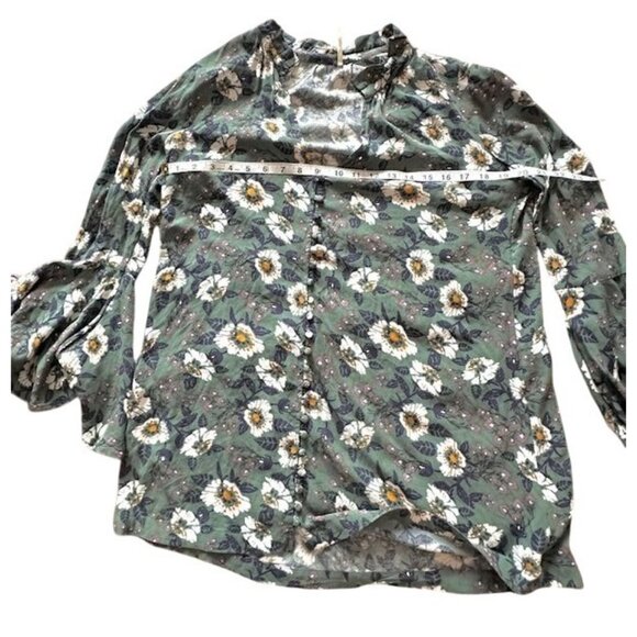 Free People Green Floral Flowy Boho Wings Long-Sleeves Tunic Top Mini Dress XS - Picture 8 of 10